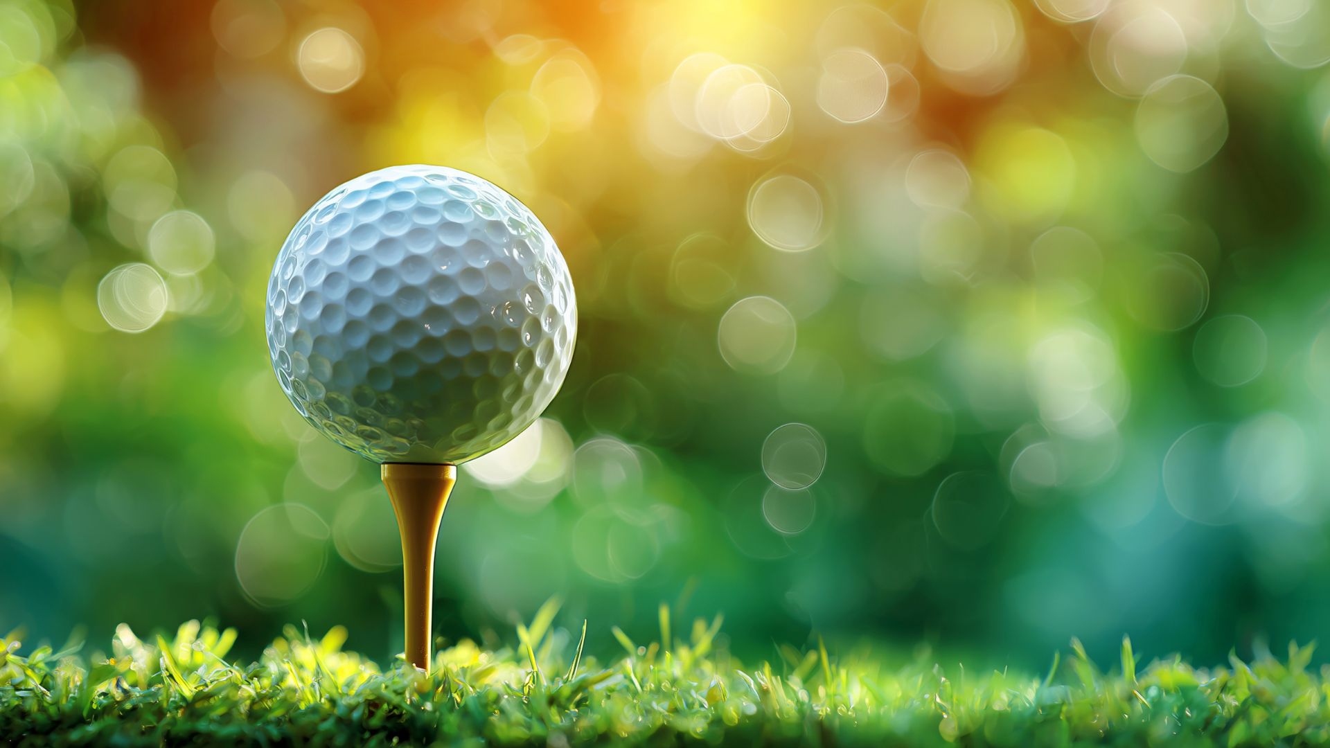A close-up of a golf ball on a yellow tee, set on green grass with a blurred, sunlit background—perfect inspiration for anyone exploring tamarindo activities or searching for things to do in Tamarindo.